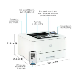HP Laser Jet Pro 4002dn Single Function Printer Desk View