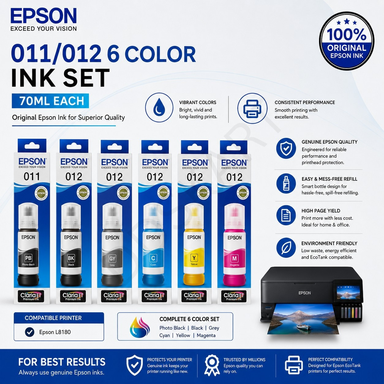 Epson 011 012 Six Color Ink Bottle Set